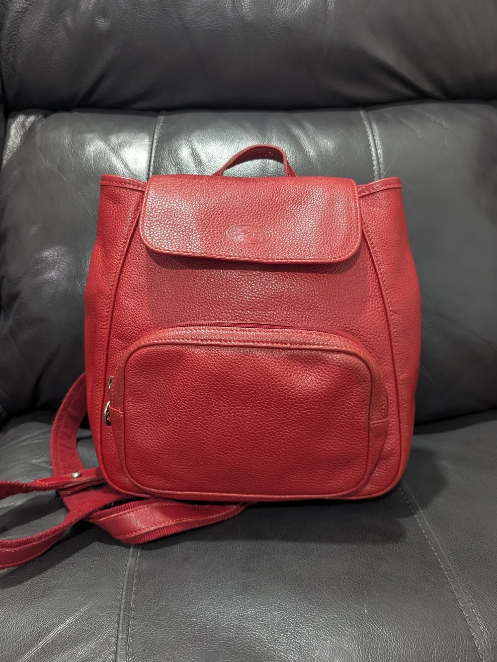 Vintage Red Pebble Leather Longchamp Backpack